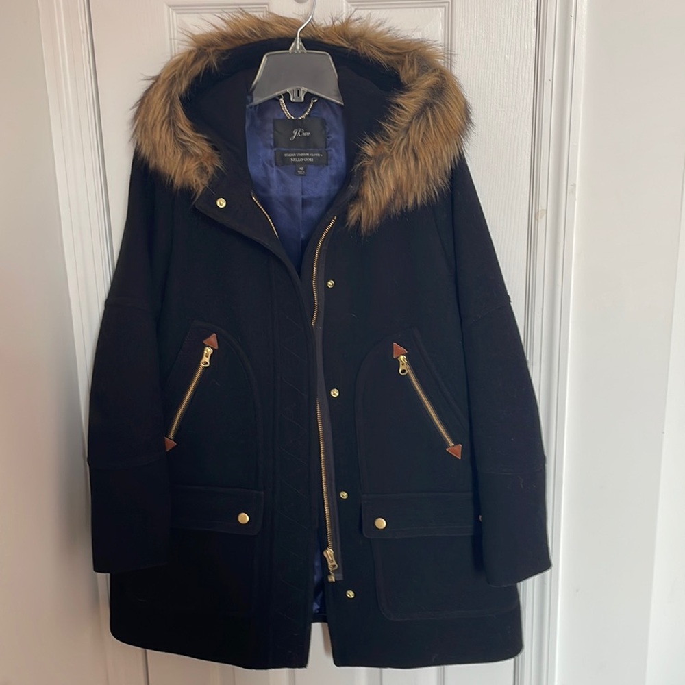 Women’s J Crew Wool jacket with fur trim